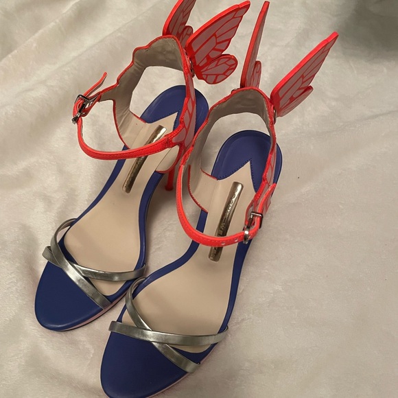 Fabulous Sophia Webster Butterfly Wing Blue and Silver Women's Sandals - Picture 3 of 15